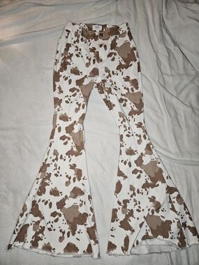 Peach Love Bell Bottom Cow Print Pants Small